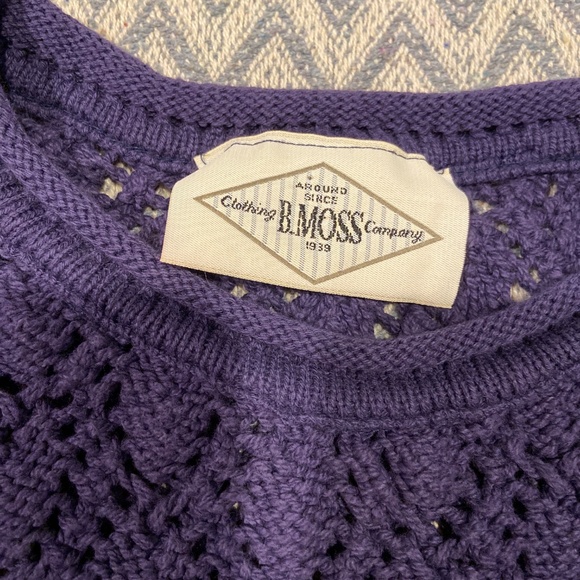 B. Moss Vintage Blue Crocheted Sweater – 100% Cotton, Size XL - Picture 2 of 9